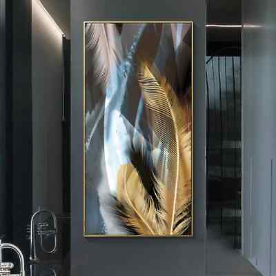 #ad Abstract Golden Feather Posters Wall Art For Living Room Canvas Painting Picture $14.24