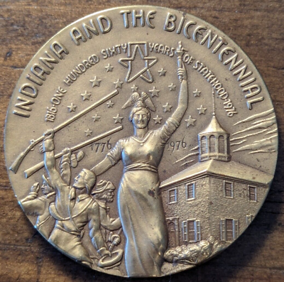 #ad 1976 Indiana and the Bicentennial Medal Medallic Art Co Bronze 44mm $19.99