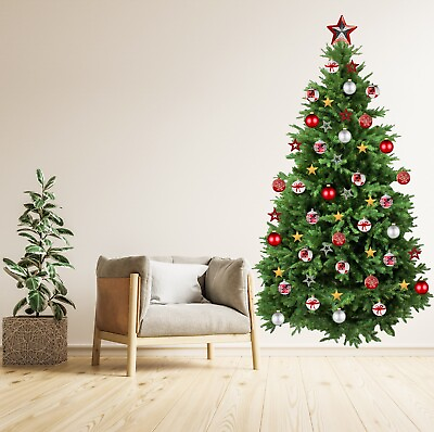 #ad Christmas Tree Wall Decal Large Pine Ornaments Sticker Kids Room Holiday Decor $149.60