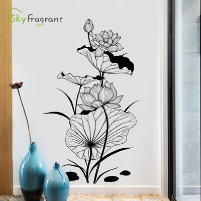 #ad Hand painted Lotus Wall Stickers Bedroom Home Decor Living Room Wall Decoration $28.99