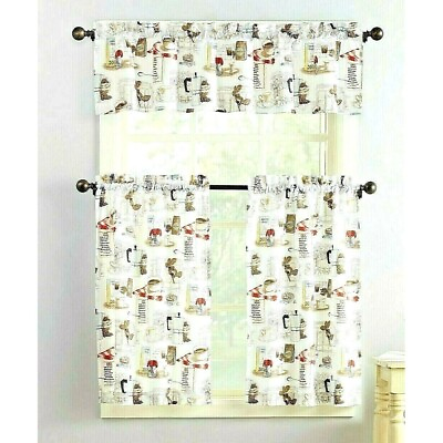 #ad #ad Coffee Shop Valance and Tier Kitchen Curtain 3 Piece White Brown 54 x 36 Shear $15.59