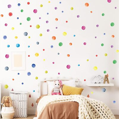 #ad 320 Pieces Polka Dots Watercolor Wall Sticker Rainbow Wall Decals for Girls Bedr $10.18