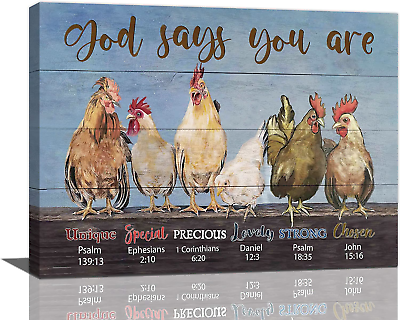 #ad Funny Farm Rooster Decor Wall Art Rustic Farmhouse Animal Chicken God Says You A $21.96