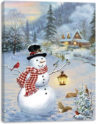 #ad alottagifts Forest Snowman Cardinal Canvas Wall Art Print Poster Decor $30.00