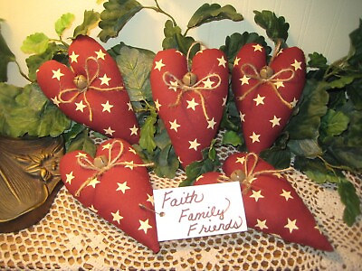 #ad Primitive Decor 5 Hearts Bowl Fillers Handmade Wreath Accents Patriotic Country $23.35