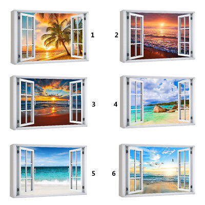 #ad Beach Nature Landscape Window View Canvas Wall Art Framed Art Print $32.99