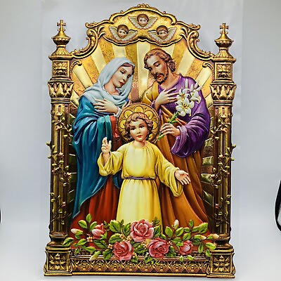 #ad XL Wall Art Sticker Holy Family Gold Foil Shiny Embossed Jesus Cherubs Flowers $11.95