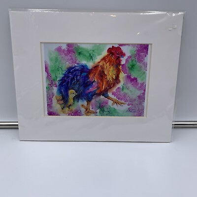 #ad Artist Signed 5x7 “Under My Wing” Rooster Chicken Kitchen Art Print Matted 8x10 $19.99