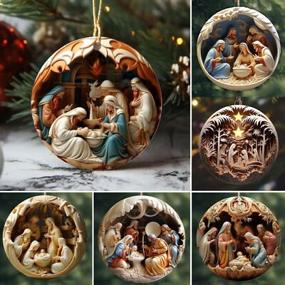 #ad Christmas Decor Painted Nativity Christmas Pendant Christmas Tree Ornaments $8.61