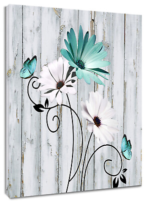 #ad #ad Country Style Teal Blue Daisy Canvas Wall Art for Bathroom Living Room Bedroom $23.99