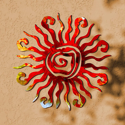 #ad 12 Inch Outdoor Wall Art Decor Wacky Large Sun Wall Art Decor Copper Wall Red $26.72