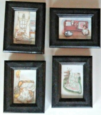 #ad #ad Cozy Cottage Quilt Margaret B Set of 4 Country Art Prints 4 x 5 Framed $12.95