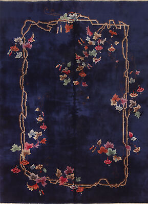 #ad Navy Blue Art Deco Vegetable Dye Area Rug 9x12 Wool Hand made Oriental Carpet $3499.00