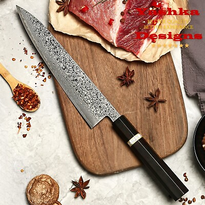 #ad Handmade Japanese Damascus Chef Knife 8 Inch Gyuto Blade Ebony Wood Handle Black $78.00