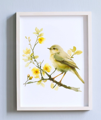 #ad Bird Wall Art Print Bird on a Branch Yellow Flowers Wall Art Decor Home Decor $9.99