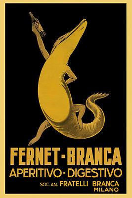 Fernet Branca Alligator Milan Italy Vintage Art Wall Room Poster POSTER 20x30 $23.98