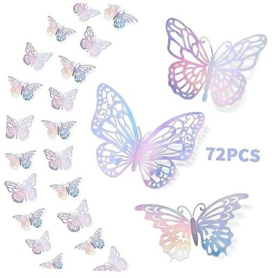 #ad 72PCS 3D Butterfly Wall Decor 3 Styles 3 Sizes Metallic Laser Silver $14.45
