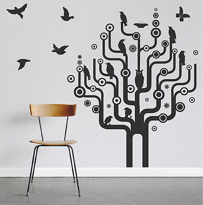 #ad Urban Bird Tree Wall Art Design Cool Tree And Bird Wall Vinyl Artsy Tree a14 $199.95