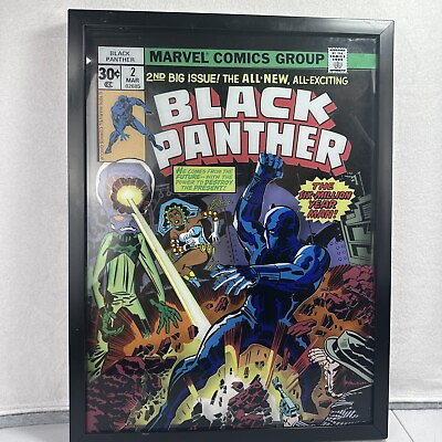 #ad Classic Black Panther Wakanda Print Wall Art Framed Marvel Comics 20x15 $49.99