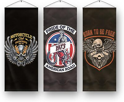 #ad Motorcycle Club Hanging Canvas Wall Art Decor for Bedroom Livingroom Set 3 $53.99