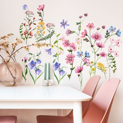 #ad #ad Flower Wall Stickers Vinyl Wall Art Decals Floral Sticker Room Home Decor DIY $13.64