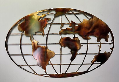 #ad World Map Metal Wall Art Copper 36quot; wide $136.98