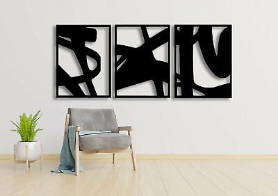 #ad 3 Modern Abstract Wood Art Frames For Decoration $113.00