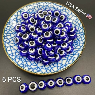 #ad #ad 6Pcs 8mm Oval Beads Evil Eye Resin Spacer Beads for Jewelry Making DIY Bracelet $2.99