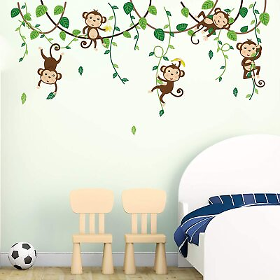 #ad #ad Monkey Climbing Tree Wall Decals Jungle Animals Wall Stickers Kids Room Baby Nur $17.15