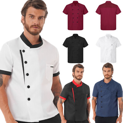 #ad #ad US Mens Short Sleeve Chef Work Coat Jacket Restaurant Kitchen Uniform Shirt Tops $19.28