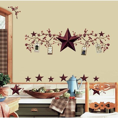 #ad #ad STARS amp; BERRIES WALL DECALS Country Kitchen Stickers Rustic Folk Primitive Decor $17.99