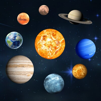 #ad 9 Planets Solar System Luminous Wall Stickers Fluorescent Kids Bedroom Decal $13.69