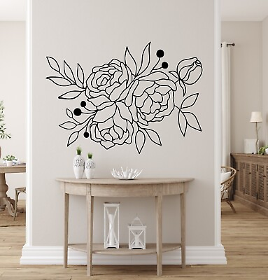 #ad Flowers Bouquet Wall Decal Line Art Floral Sticker Room Décor Removable AA101 $48.99