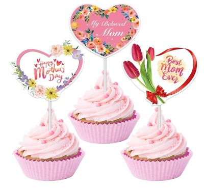 #ad Happy Mother#x27;S Day Cupcake Toppers 24 Pack Best Mom Ever Cake Topper Cupcake Pic $10.99