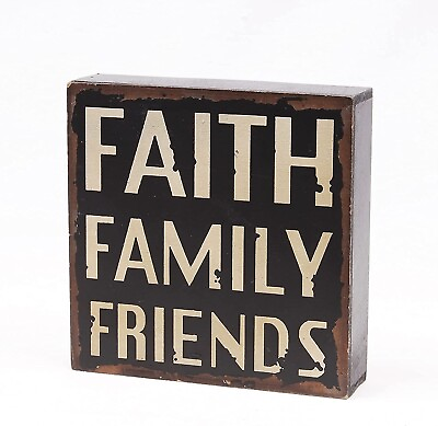 #ad Rustic Box Sign Decor with Saying Faith Family Friends Wood Plaque Hanging Wall $9.99