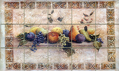 #ad #ad Kitchen Art Fruits Apples Grape Mural Ceramic Backsplash Tile #148 $131.25