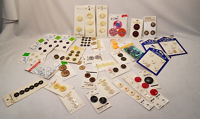 #ad Mixed Lot Of Buttons Vintage Modern On Cards Plastic Mixed Lot Sewing Crafts NOS $8.99