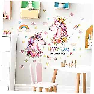 #ad Unicorn Wall Decals Lucky Rainbow Wall Sticker Girls Room Decor for Kids $14.84