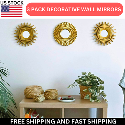 #ad Set of 3 Gold Round Wall Mirrors for Home Decor for Bedroom amp; Living Room Gifts $29.05