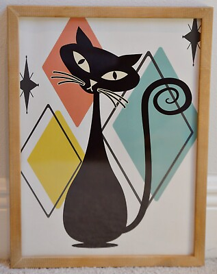 #ad Atomic Cat picture retro art print wooden frame 12 x 16quot; $40.00