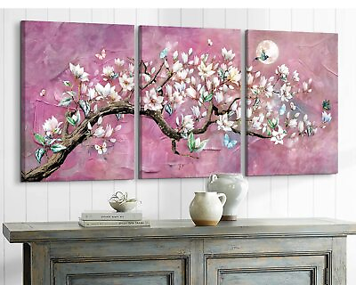 #ad Cherry Blossom Wall Art Floral Wall Decor Living Room Purple Art Pink Flower ... $47.35