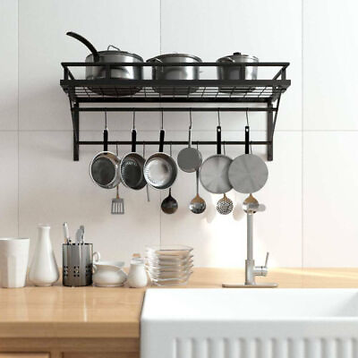 #ad Kitchen Shelves Folding Wall mounted Pot Rack Hanging Pot Rack Kitchen Storage $18.99