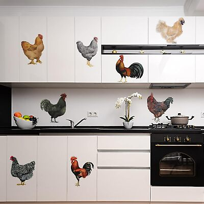 #ad 8 Pcs Roosters Hens Wall Stickers Removable Vinyl Peel and Stick Wall Decals fo $26.00