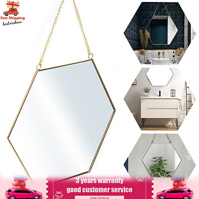#ad Wall Hanging Hexagon Mirror Art Geometric Mirror With Chain For Bathroom Decor $19.00