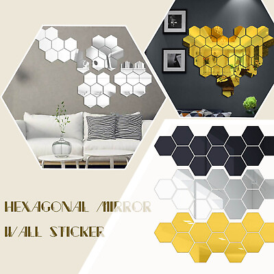 #ad Hexagon Mirror Environmental Protection Acrylic Wall Sticker Background Wall $5.99