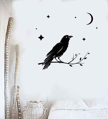 Vinyl Wall Decal Bird Black Raven Moon Night Stars Bedroom Stickers g3304 $48.99