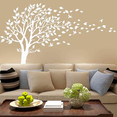 #ad White Tree Wall Decals Leaves Blowing in The Wind Tree Wall Sticker Vinyl Art Ki $27.89