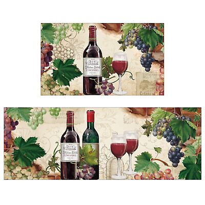 #ad Kitchen Mat Set of 2 Wine Non Slip Waterproof Kitchen Rugs and Runner Sets C... $31.62