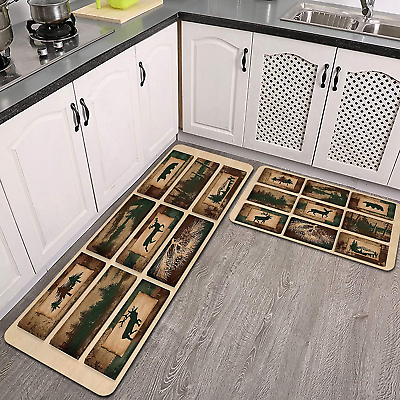 #ad 2 Pieces Country Style Rustic Cabin Wildlife Non Slip Kitchen Rug SetLodge Bear $34.83