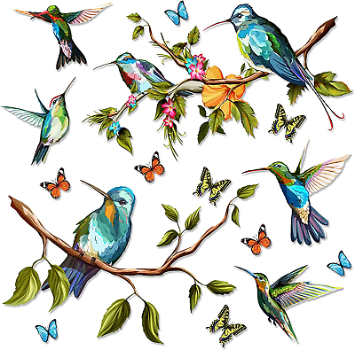 #ad Hummingbird Wall Decal Peel and Stick Bird Flower Wall Stickers Decor Butterfly $17.63